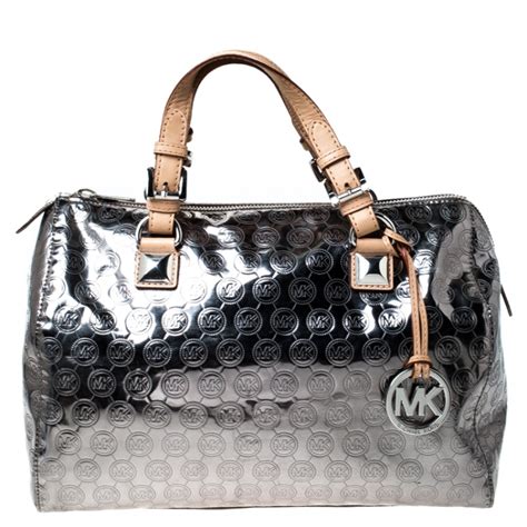 michael kors silver metallic handbag|michael kors silver crossbody bag.